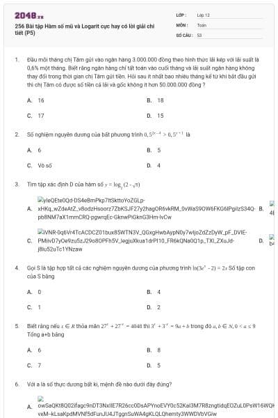 256 Bài tập Hàm số mũ và Logarit cực hay có lời giải chi tiết (P5)