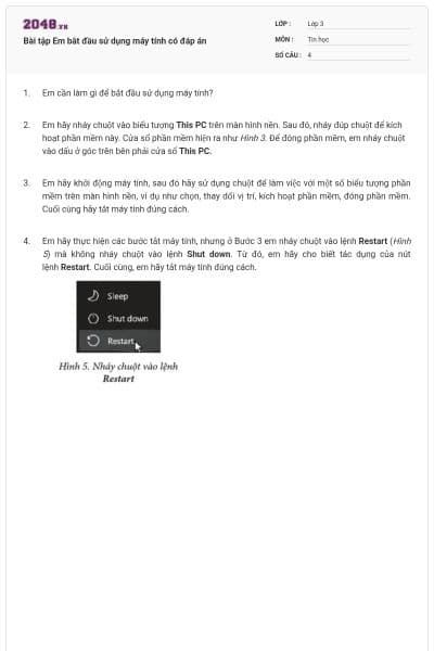 Bài tập Em bắt đầu sử dụng máy tính có đáp án