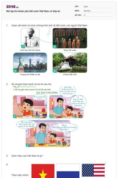 Bài tập Em khám phá đất nước Việt Nam có đáp án