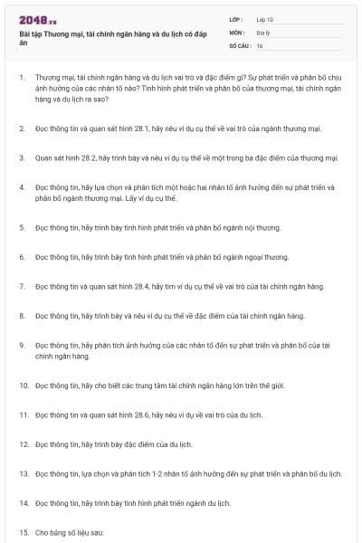 Bài tập Thương mại, tài chính ngân hàng và du lịch có đáp án