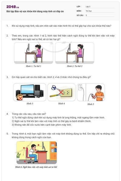 Bài tập Bảo vệ sức khỏe khi dùng máy tính có đáp án