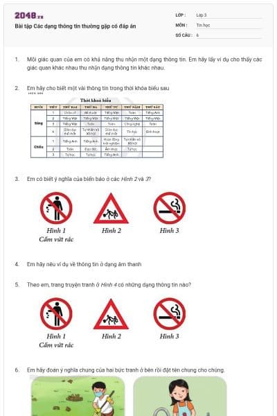 Bài tập Các dạng thông tin thường gặp có đáp án