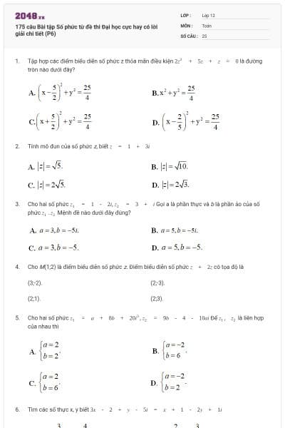 175 câu Bài tập Số phức từ đề thi Đại học cực hay có lời giải chi tiết (P6)