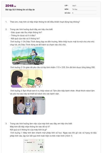 Bài tập Xử lí thông tin có đáp án