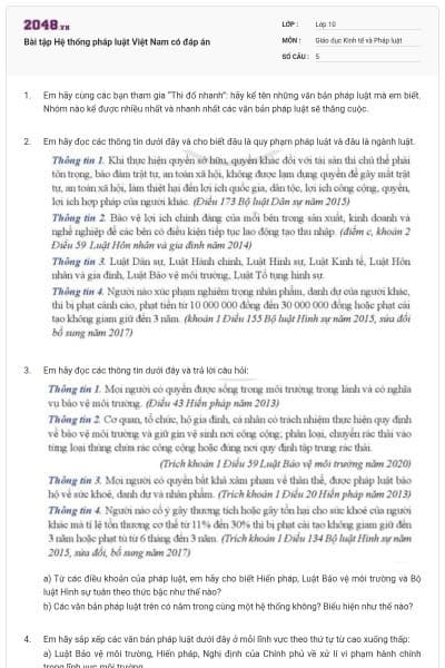 Bài tập Hệ thống pháp luật Việt Nam có đáp án