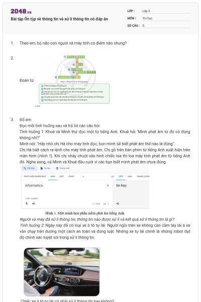 Bài tập Ôn tập về thông tin và xử lí thông tin có đáp án