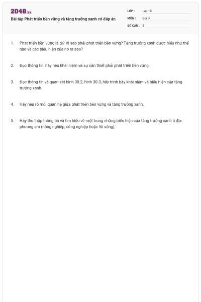 Bài tập Phát triển bền vững và tăng trưởng xanh có đáp án