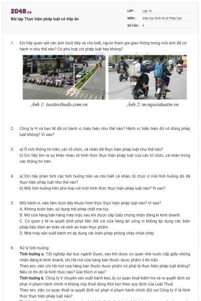Bài tập Thực hiện pháp luật có đáp án
