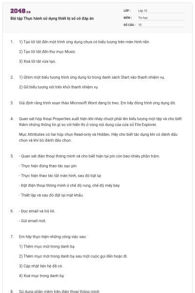 Bài tập Thực hành sử dụng thiết bị số có đáp án