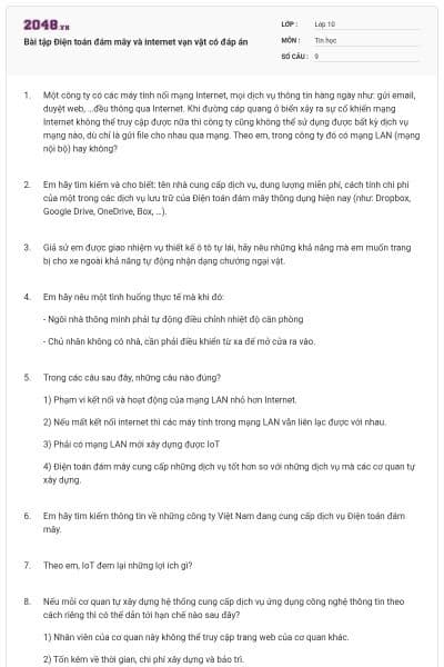 Bài tập Điện toán đám mây và internet vạn vật có đáp án