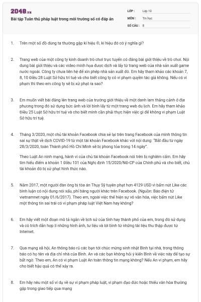 Bài tập Tuân thủ pháp luật trong môi trường số có đáp án