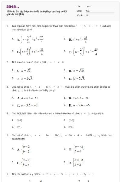 175 câu Bài tập Số phức từ đề thi Đại học cực hay có lời giải chi tiết (P6)