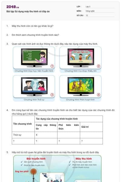Bài tập Sử dụng máy thu hình có đáp án