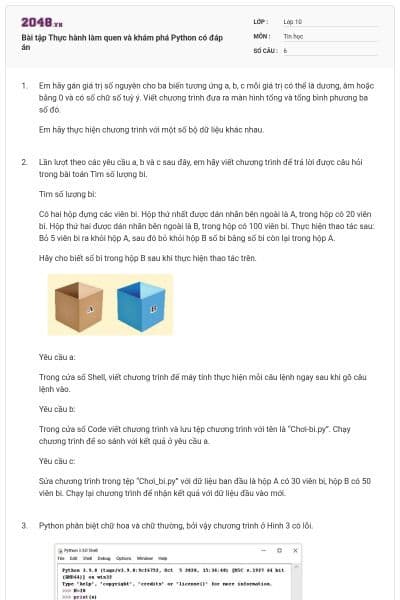 Bài tập Thực hành làm quen và khám phá Python có đáp án