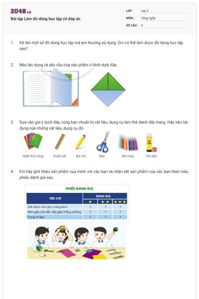 Bài tập Làm đồ dùng học tập có đáp án