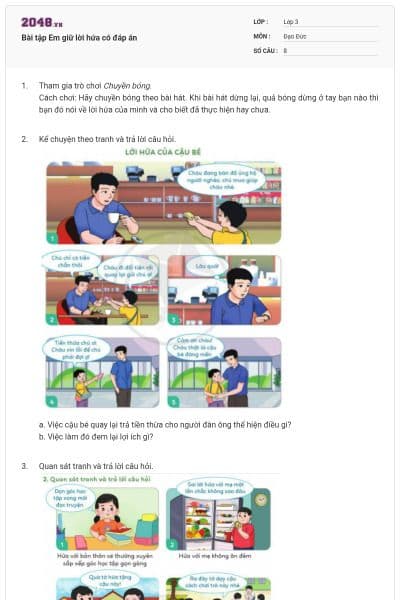 Bài tập Em giữ lời hứa có đáp án