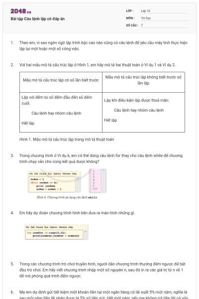 Bài tập Câu lệnh lặp có đáp án