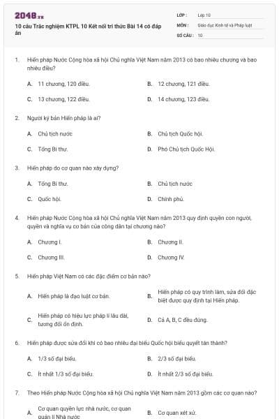 10 câu Trắc nghiệm KTPL 10 Kết nối tri thức Bài 14 có đáp án