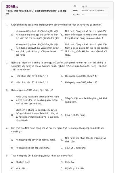 10 câu Trắc nghiệm KTPL 10 Kết nối tri thức Bài 15 có đáp án