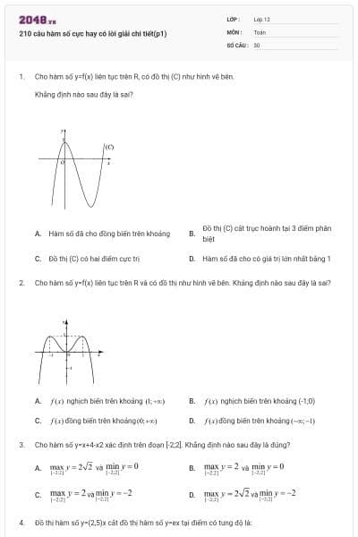 210 câu hàm số cực hay có lời giải chi tiết(p1)