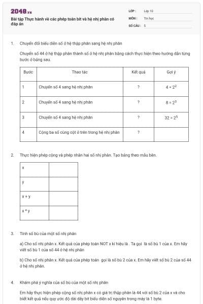 Bài tập Thực hành về các phép toán bit và hệ nhị phân có đáp án