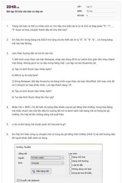 Bài tập Số hóa văn bản có đáp án