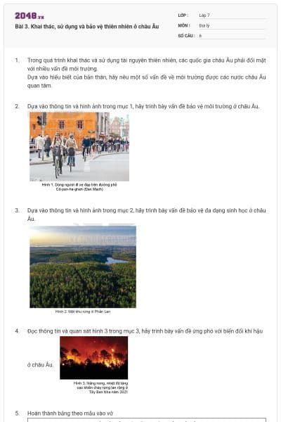 Bài 3. Khai thác, sử dụng và bảo vệ thiên nhiên ở châu Âu