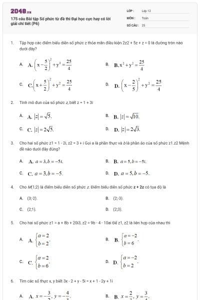 175 câu Bài tập Số phức từ đề thi Đại học cực hay có lời giải chi tiết (P6)