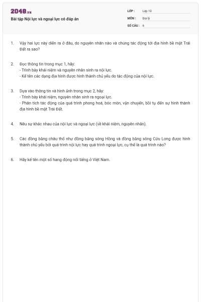 Bài tập Nội lực và ngoại lực có đáp án