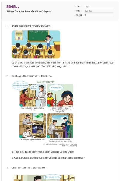 Bài tập Em hoàn thiện bản thân có đáp án