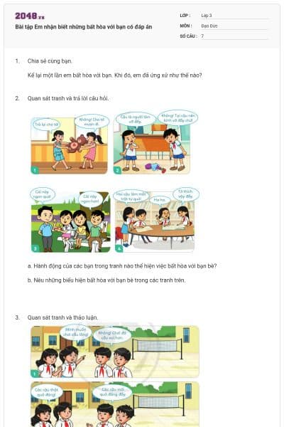 Bài tập Em nhận biết những bất hòa với bạn có đáp án