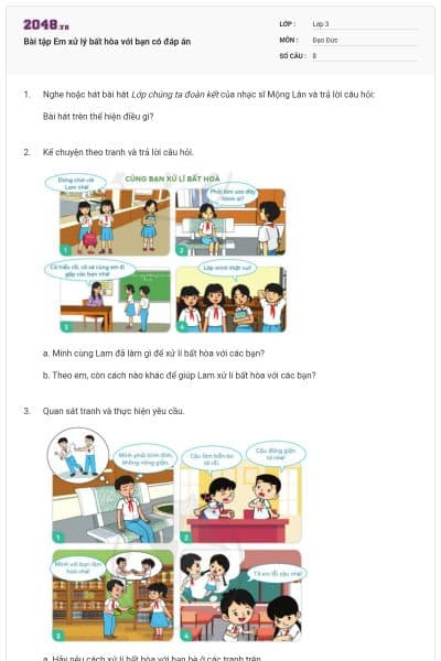 Bài tập Em xử lý bất hòa với bạn có đáp án