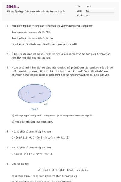Bài tập Tập hợp. Các phép toán trên tập hợp có đáp án