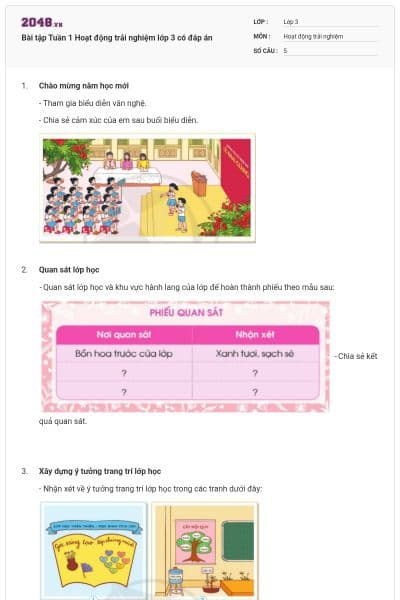 Bài tập Tuần 1 Hoạt động trải nghiệm lớp 3 có đáp án