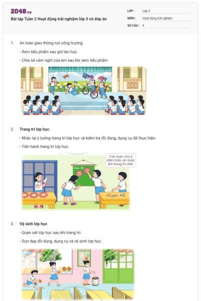 Bài tập Tuần 2 Hoạt động trải nghiệm lớp 3 có đáp án