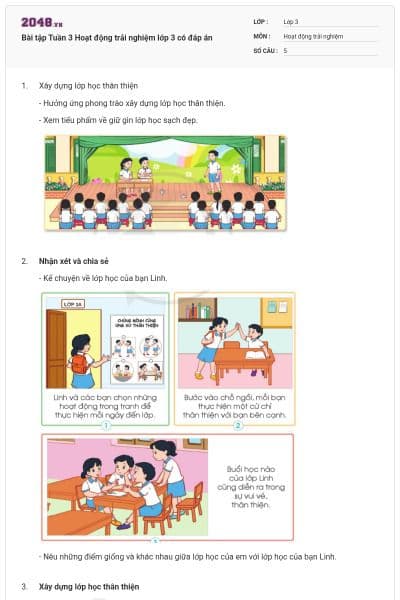 Bài tập Tuần 3 Hoạt động trải nghiệm lớp 3 có đáp án