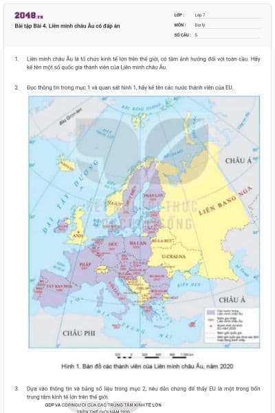 Bài tập Bài 4. Liên minh châu Âu có đáp án