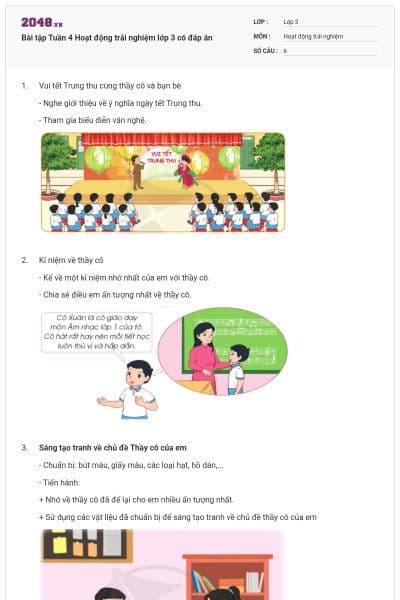 Bài tập Tuần 4 Hoạt động trải nghiệm lớp 3 có đáp án