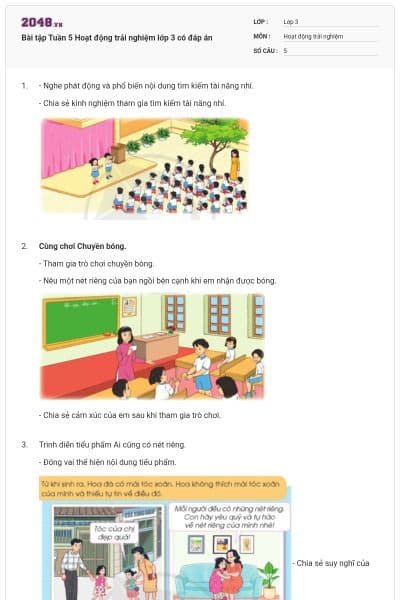 Bài tập Tuần 5 Hoạt động trải nghiệm lớp 3 có đáp án