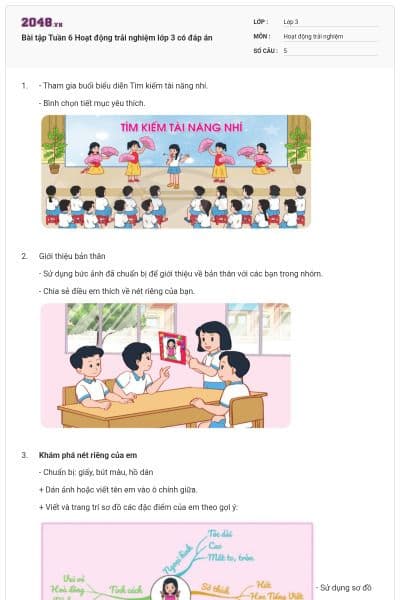 Bài tập Tuần 6 Hoạt động trải nghiệm lớp 3 có đáp án