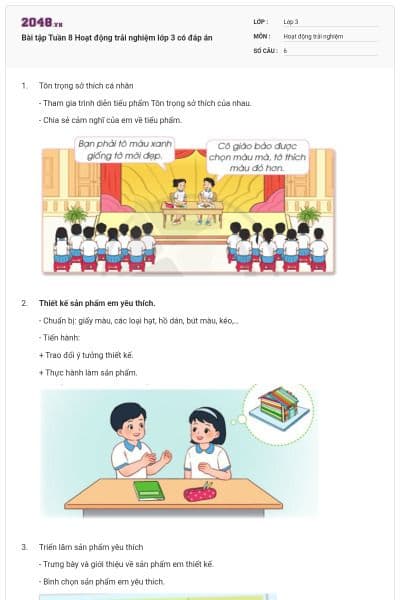 Bài tập Tuần 8 Hoạt động trải nghiệm lớp 3 có đáp án