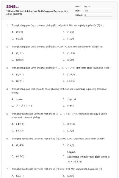 120 câu Bài tập Hình học tọa độ không gian Oxyz cực hay có lời giải (P3)