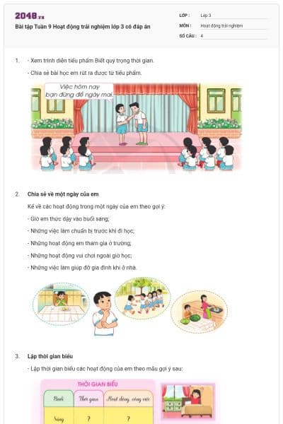 Bài tập Tuần 9 Hoạt động trải nghiệm lớp 3 có đáp án