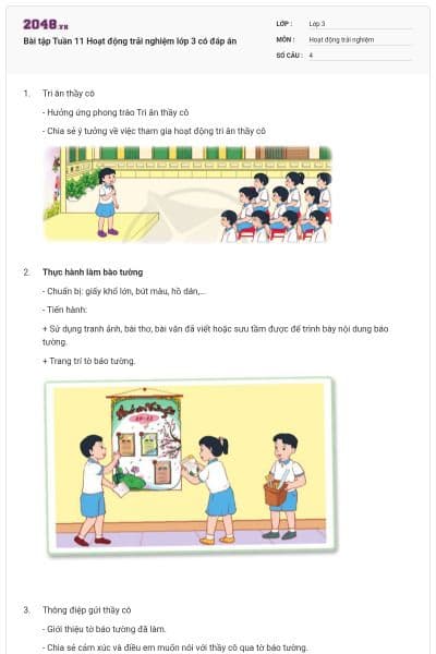 Bài tập Tuần 11 Hoạt động trải nghiệm lớp 3 có đáp án