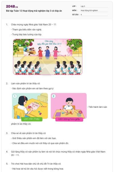 Bài tập Tuần 12 Hoạt động trải nghiệm lớp 3 có đáp án