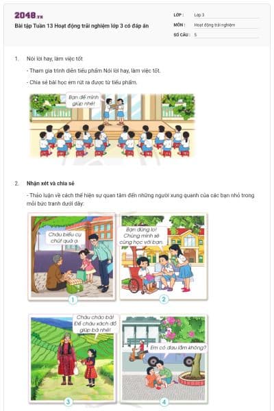 Bài tập Tuần 13 Hoạt động trải nghiệm lớp 3 có đáp án