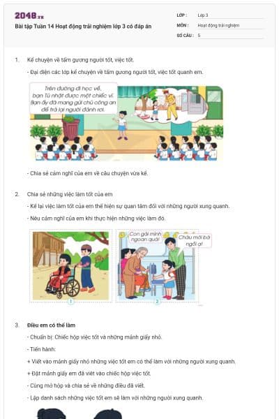 Bài tập Tuần 14 Hoạt động trải nghiệm lớp 3 có đáp án