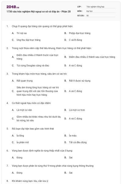 1730 câu trắc nghiệm Nội ngoại cơ sở có đáp án - Phần 28