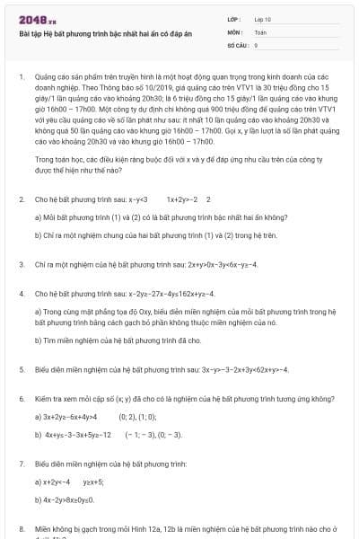 Bài tập Hệ bất phương trình bậc nhất hai ẩn có đáp án