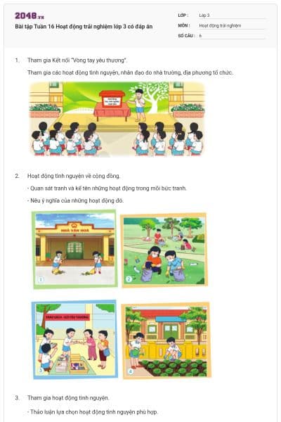 Bài tập Tuần 16 Hoạt động trải nghiệm lớp 3 có đáp án